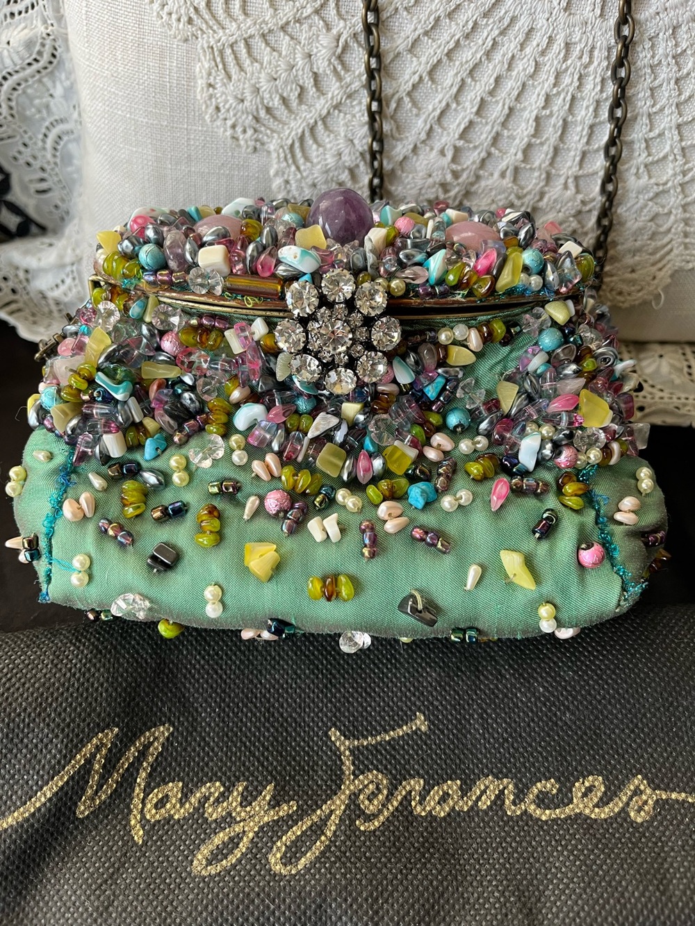 Mary Frances Beaded Purse Sage Green with Pastel Accents, GUC Vintage - Picture 8 of 9